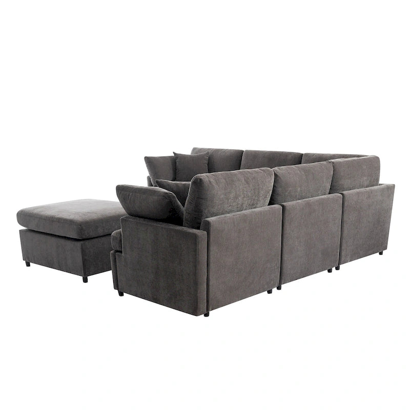 100.4  Spacious U-Shape 6 Seater Sectional Sofa with Removable Ottomans and Pillow, Flexible Configuration