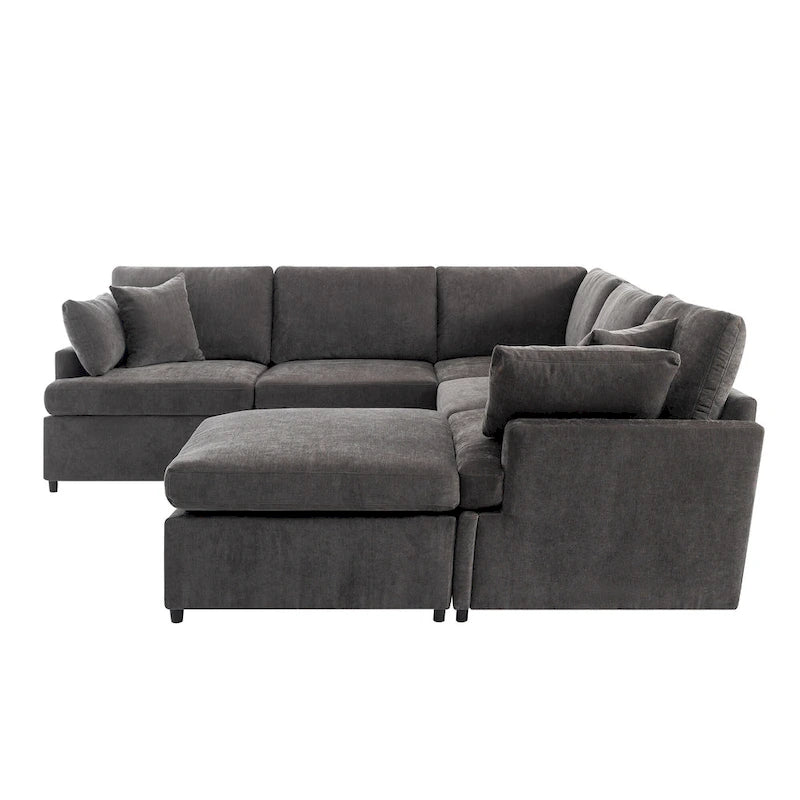 100.4  Spacious U-Shape 6 Seater Sectional Sofa with Removable Ottomans and Pillow, Flexible Configuration