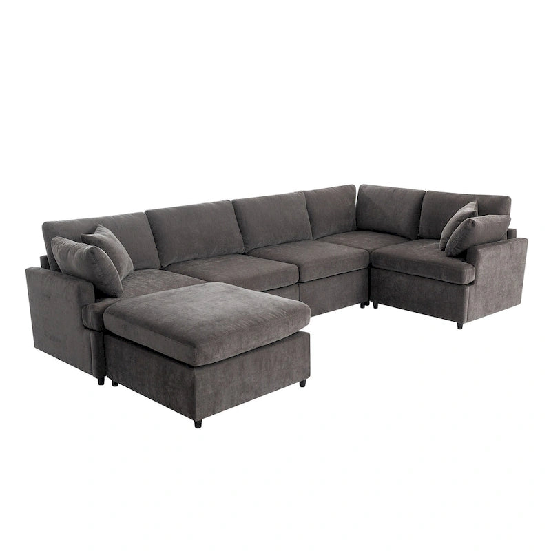 100.4  Spacious U-Shape 6 Seater Sectional Sofa with Removable Ottomans and Pillow, Flexible Configuration