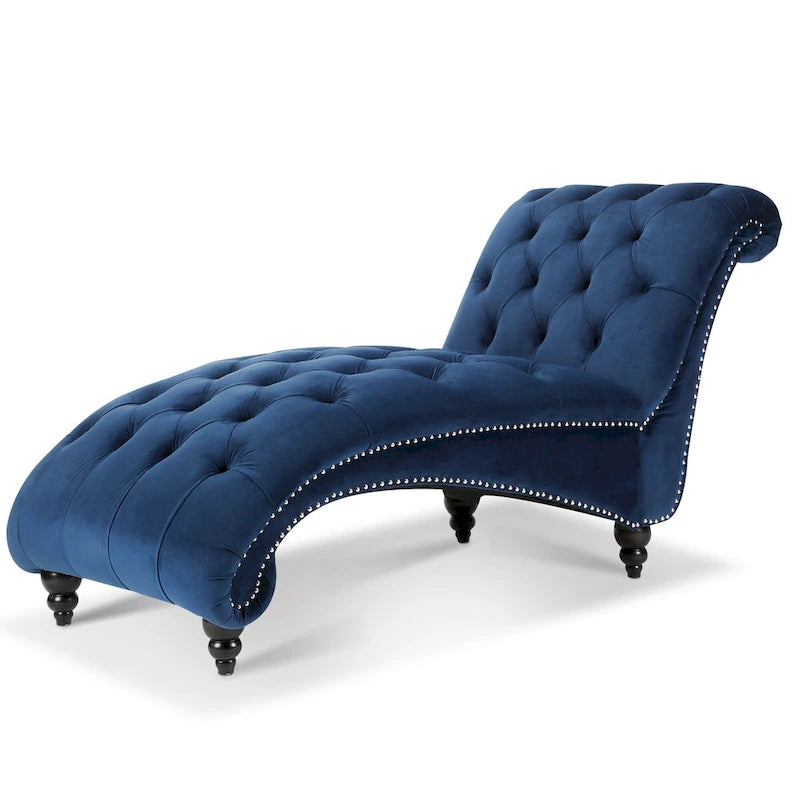Blue 27.17  Buttons Tufted Chaise Lounge Chair with Nailheads