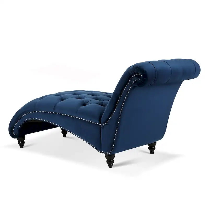 Blue 27.17  Buttons Tufted Chaise Lounge Chair with Nailheads