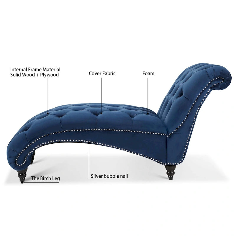 Blue 27.17  Buttons Tufted Chaise Lounge Chair with Nailheads