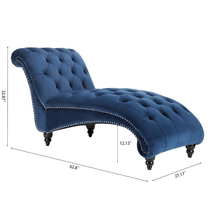 Blue 27.17  Buttons Tufted Chaise Lounge Chair with Nailheads