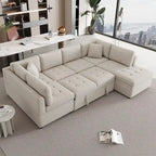 Beige 117  U-Shaped Oversized 6-Seater Sofa