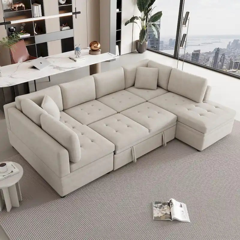 Beige 117  U-Shaped Oversized 6-Seater Sofa