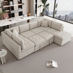 Beige 117  U-Shaped Oversized 6-Seater Sofa