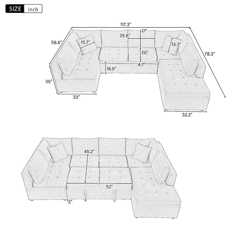 Beige 117  U-Shaped Oversized 6-Seater Sofa