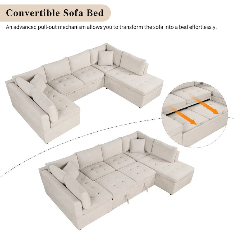 Beige 117  U-Shaped Oversized 6-Seater Sofa