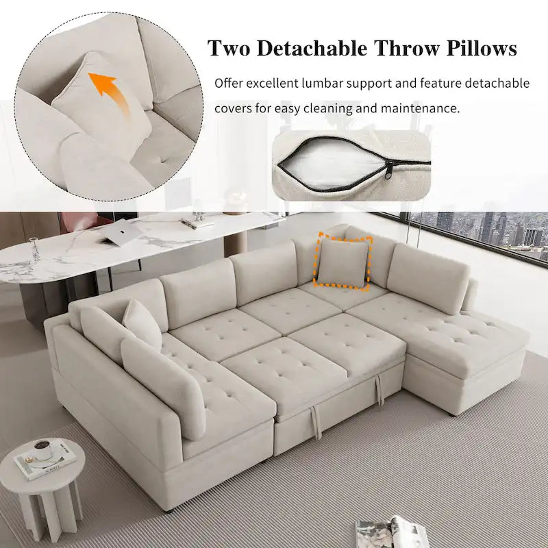Beige 117  U-Shaped Oversized 6-Seater Sofa