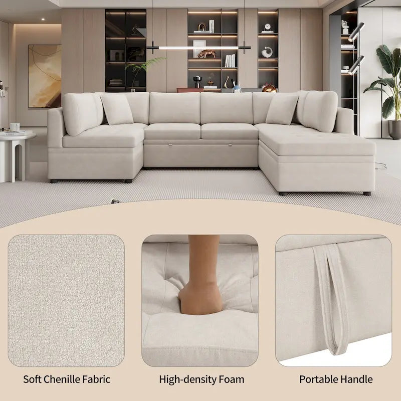 Beige 117  U-Shaped Oversized 6-Seater Sofa