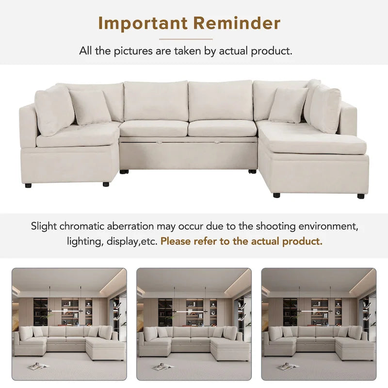 Beige 117  U-Shaped Oversized 6-Seater Sofa