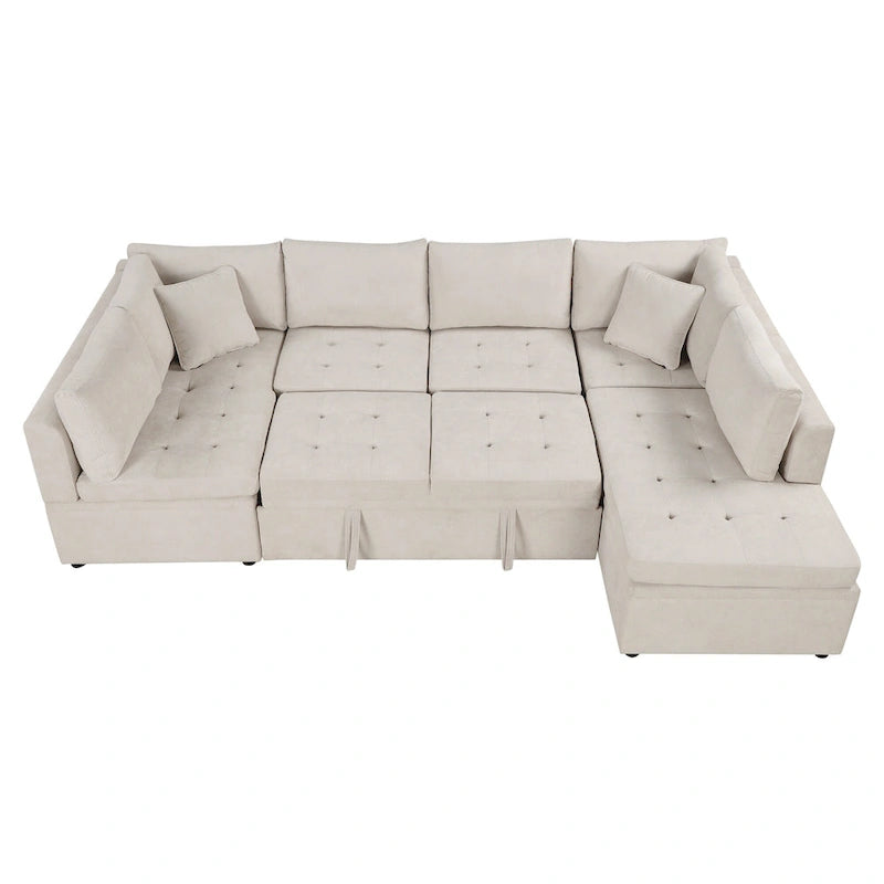 Beige 117  U-Shaped Oversized 6-Seater Sofa
