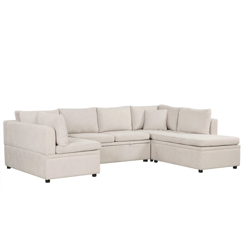 Beige 117  U-Shaped Oversized 6-Seater Sofa