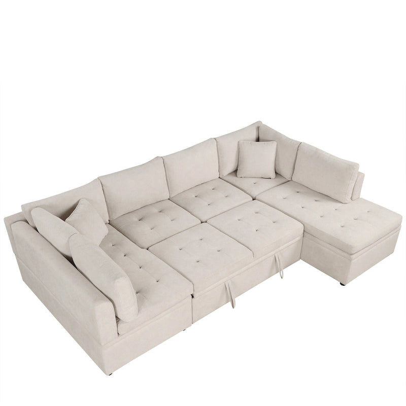 Beige 117  U-Shaped Oversized 6-Seater Sofa