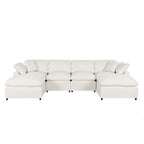 Beige 134.40  Modern U-Shaped 6 Seater Sectional Sofa with 2 Large Chaises, Removable Ottomans and Soft Cushions