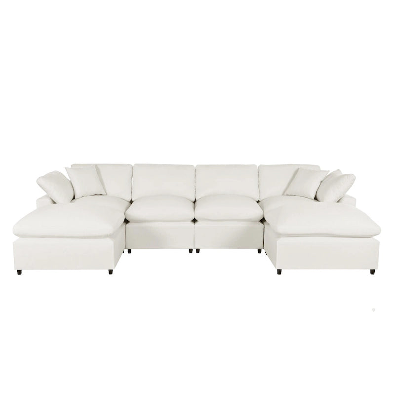 Beige 134.40  Modern U-Shaped 6 Seater Sectional Sofa with 2 Large Chaises, Removable Ottomans and Soft Cushions