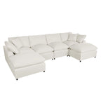 Beige 134.40  Modern U-Shaped 6 Seater Sectional Sofa with 2 Large Chaises, Removable Ottomans and Soft Cushions