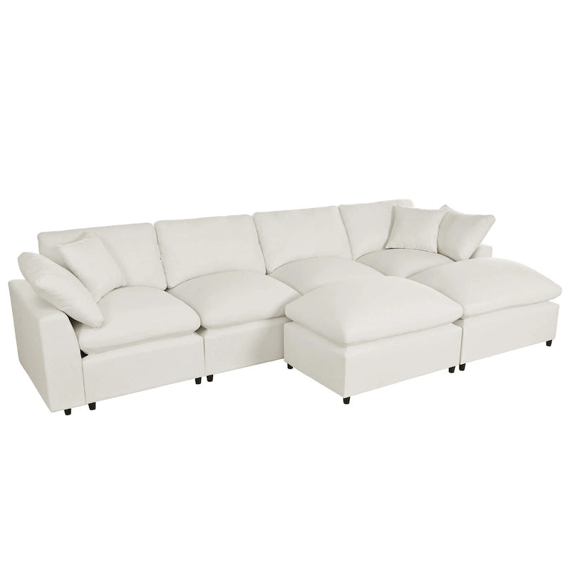 Beige 134.40  Modern U-Shaped 6 Seater Sectional Sofa with 2 Large Chaises, Removable Ottomans and Soft Cushions
