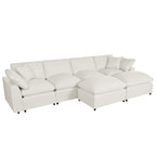 Beige 134.40  Modern U-Shaped 6 Seater Sectional Sofa with 2 Large Chaises, Removable Ottomans and Soft Cushions