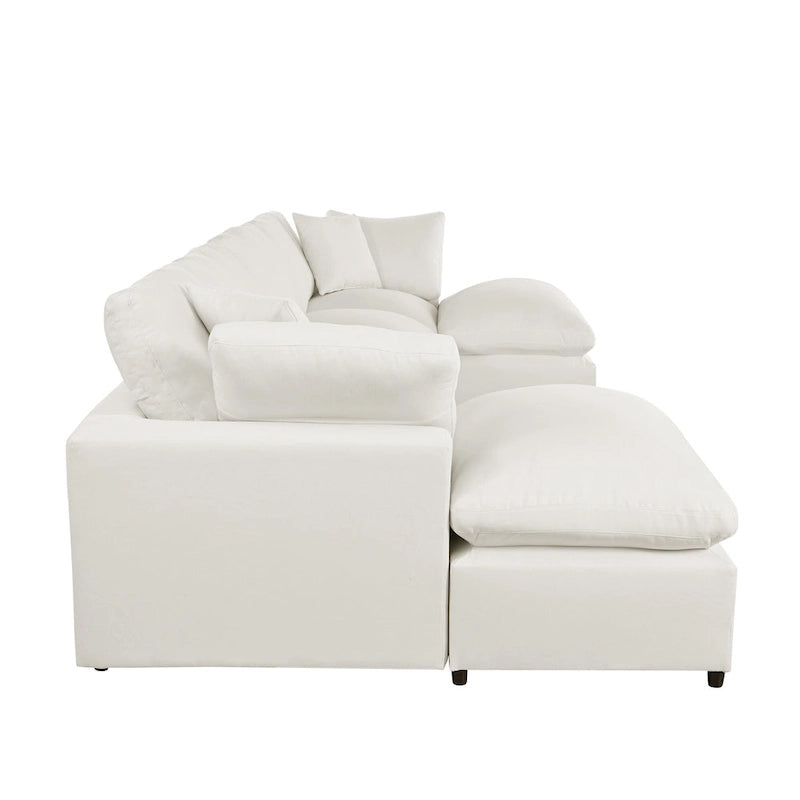 Beige 134.40  Modern U-Shaped 6 Seater Sectional Sofa with 2 Large Chaises, Removable Ottomans and Soft Cushions