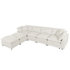 Beige 134.40  Modern U-Shaped 6 Seater Sectional Sofa with 2 Large Chaises, Removable Ottomans and Soft Cushions