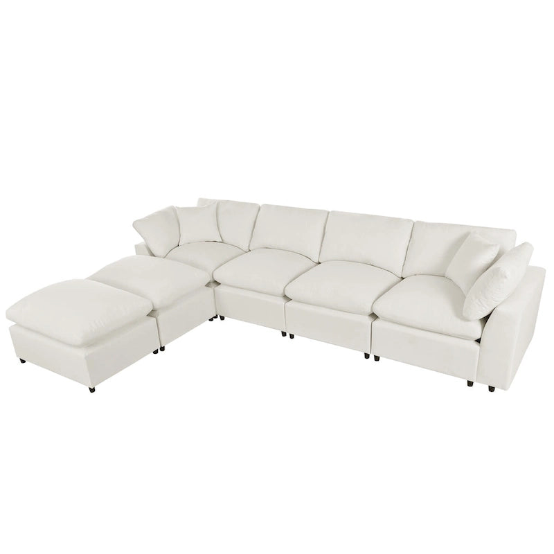 Beige 134.40  Modern U-Shaped 6 Seater Sectional Sofa with 2 Large Chaises, Removable Ottomans and Soft Cushions