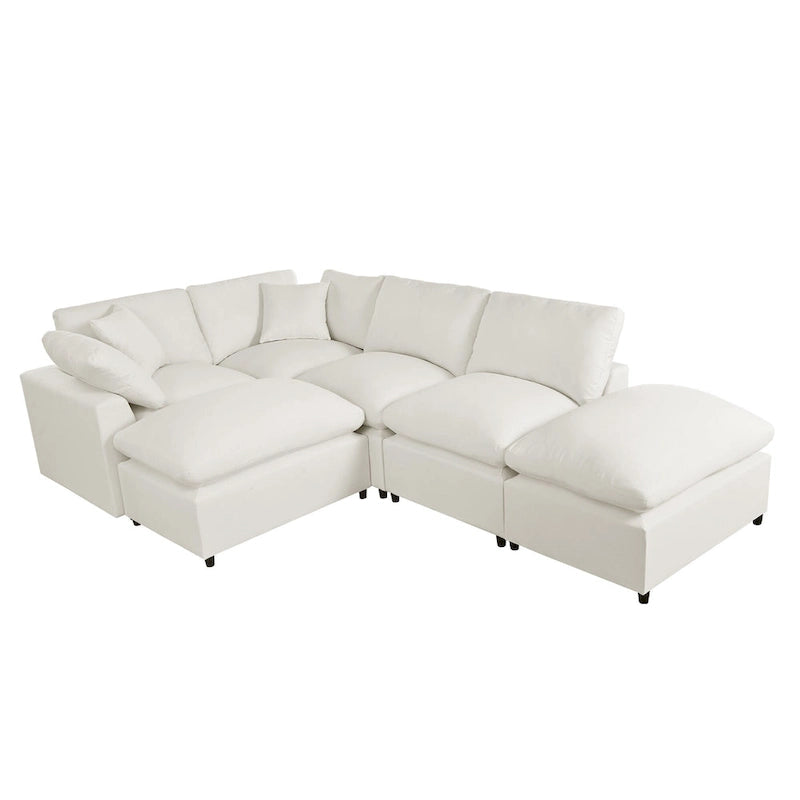 Beige 134.40  Modern U-Shaped 6 Seater Sectional Sofa with 2 Large Chaises, Removable Ottomans and Soft Cushions
