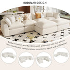 Beige 134.40  Modern U-Shaped 6 Seater Sectional Sofa with 2 Large Chaises, Removable Ottomans and Soft Cushions