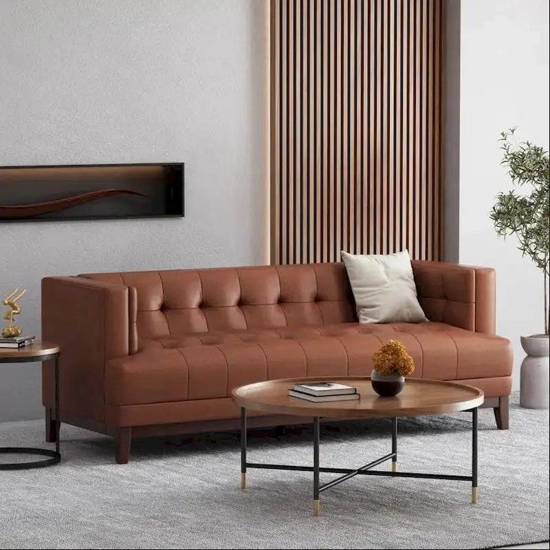 Modern 80.75  Button Tufted 3-seater Sofa with Wood Legs for Living Room
