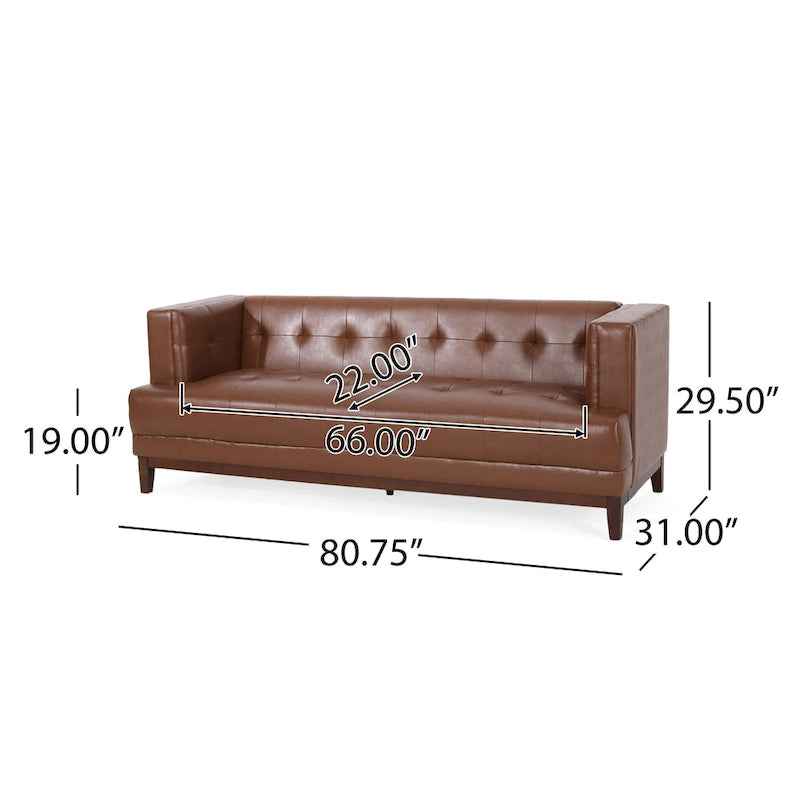 Modern 80.75  Button Tufted 3-seater Sofa with Wood Legs for Living Room