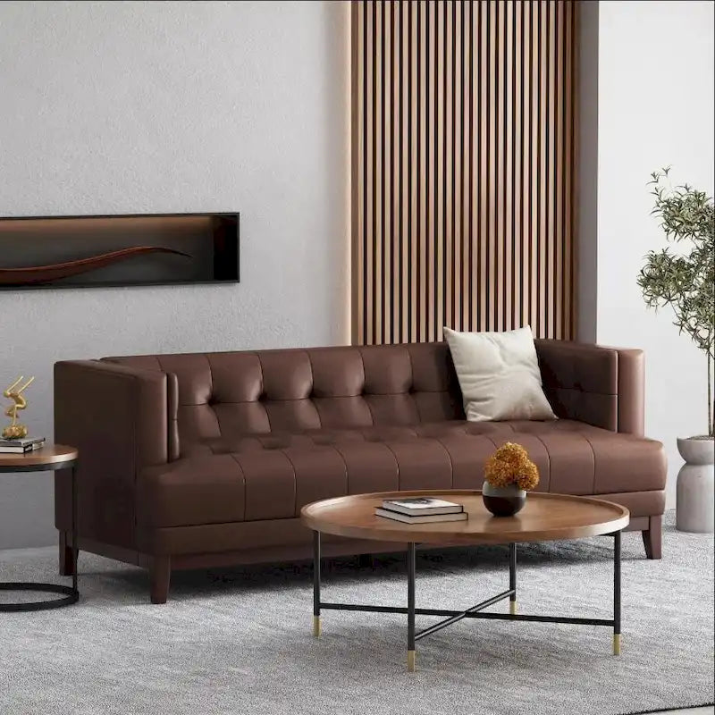 Modern 80.75  Button Tufted 3-seater Sofa with Wood Legs for Living Room