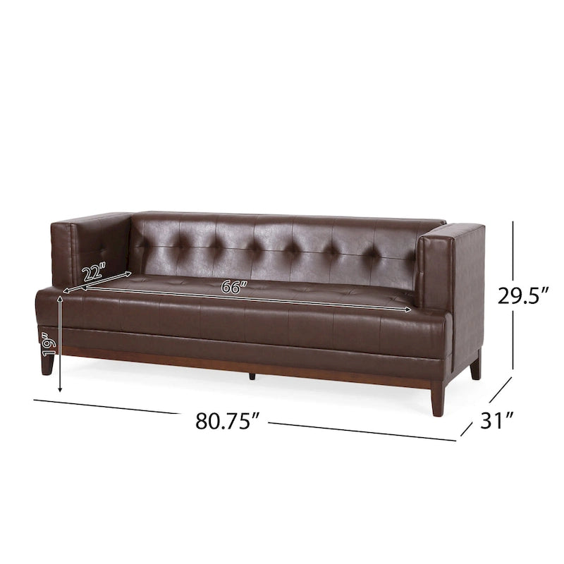 Modern 80.75  Button Tufted 3-seater Sofa with Wood Legs for Living Room