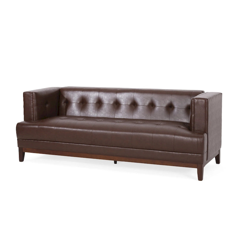 Modern 80.75  Button Tufted 3-seater Sofa with Wood Legs for Living Room