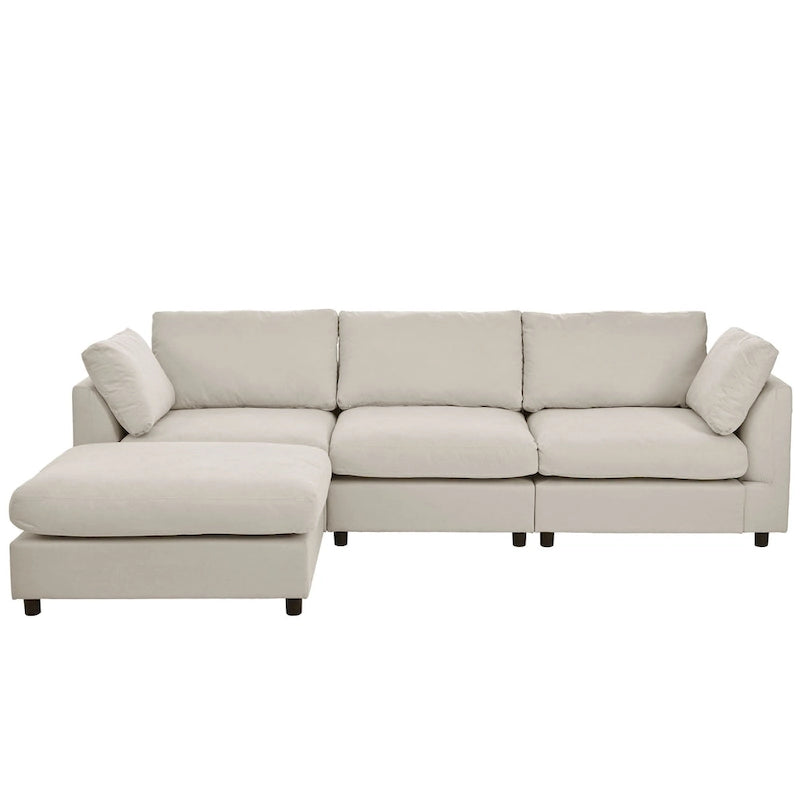 Beige 113  L-Shaped 4-Seat Sectional Sofa with Adjustable Footrest and Reversible Chaise