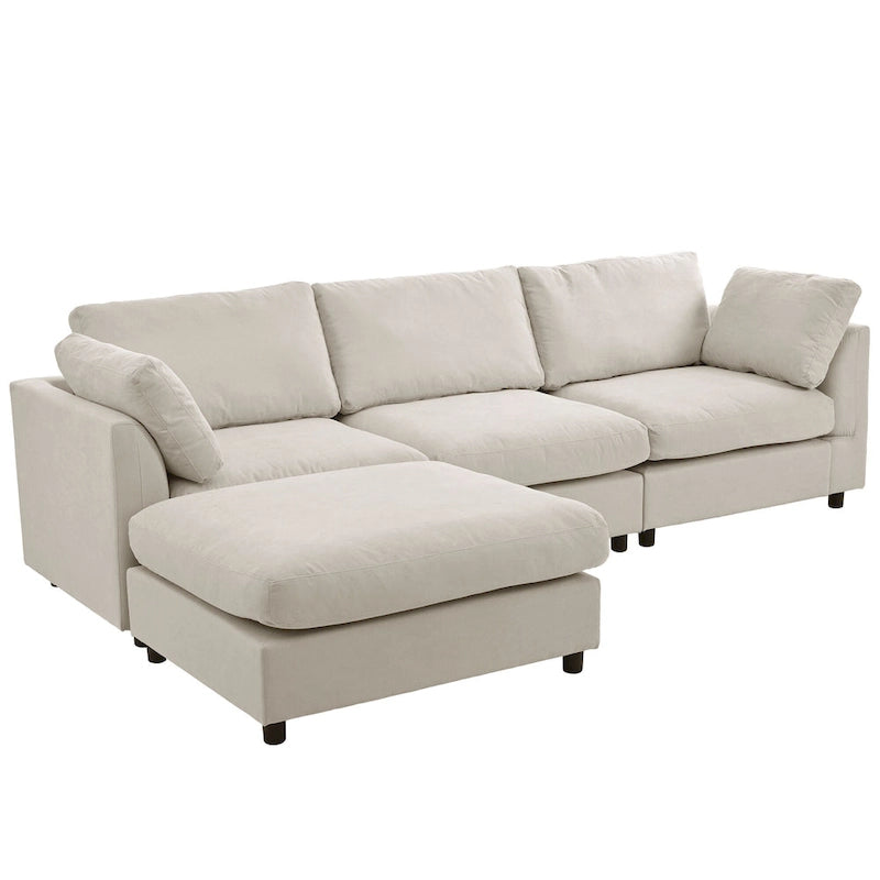 Beige 113  L-Shaped 4-Seat Sectional Sofa with Adjustable Footrest and Reversible Chaise