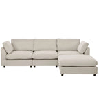 Beige 113  L-Shaped 4-Seat Sectional Sofa with Adjustable Footrest and Reversible Chaise