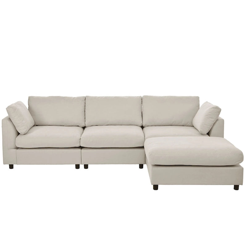 Beige 113  L-Shaped 4-Seat Sectional Sofa with Adjustable Footrest and Reversible Chaise