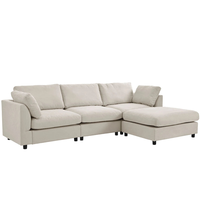 Beige 113  L-Shaped 4-Seat Sectional Sofa with Adjustable Footrest and Reversible Chaise
