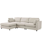 Beige 113  L-Shaped 4-Seat Sectional Sofa with Adjustable Footrest and Reversible Chaise