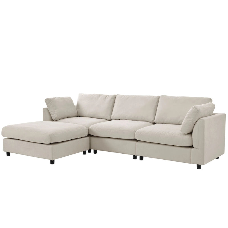 Beige 113  L-Shaped 4-Seat Sectional Sofa with Adjustable Footrest and Reversible Chaise