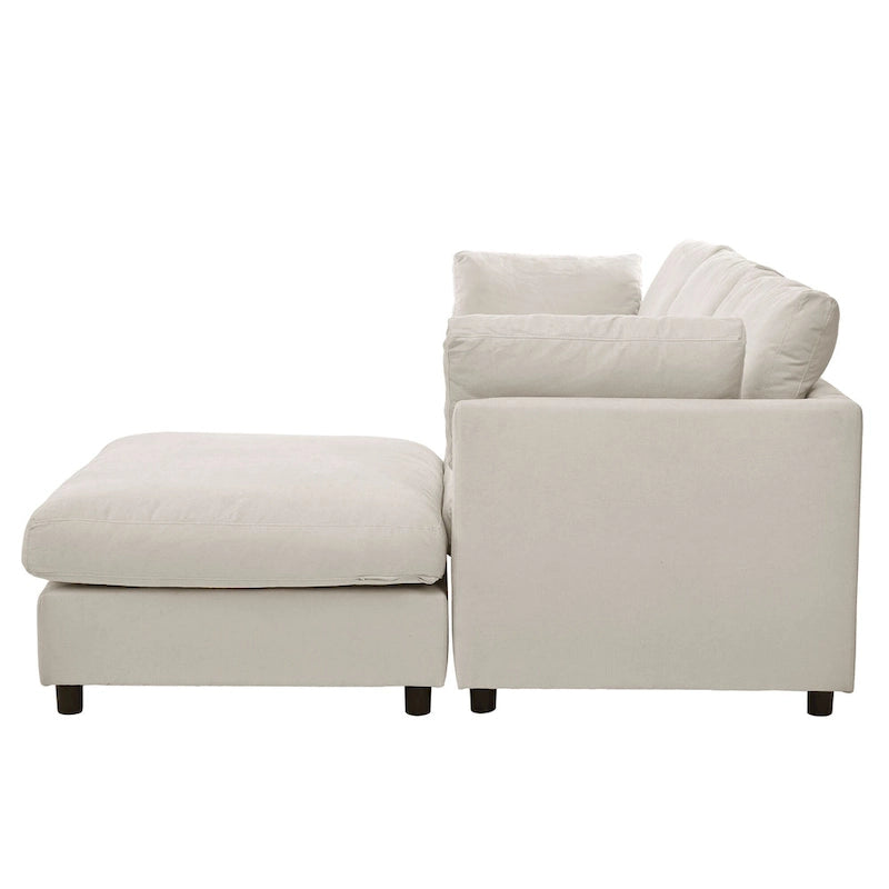 Beige 113  L-Shaped 4-Seat Sectional Sofa with Adjustable Footrest and Reversible Chaise