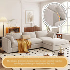 Beige 113  L-Shaped 4-Seat Sectional Sofa with Adjustable Footrest and Reversible Chaise