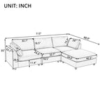 Beige 113  L-Shaped 4-Seat Sectional Sofa with Adjustable Footrest and Reversible Chaise