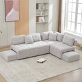 91.73  L-Shaped 4-Seat Sectional Sofa with 2 Hidden Stools, 2 Removable Lumbar Cushions, and Durable Chenille Fabric