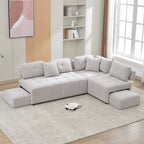 91.73  L-Shaped 4-Seat Sectional Sofa with 2 Hidden Stools, 2 Removable Lumbar Cushions, and Durable Chenille Fabric