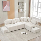 91.73  L-Shaped 4-Seat Sectional Sofa with 2 Hidden Stools, 2 Removable Lumbar Cushions, and Durable Chenille Fabric