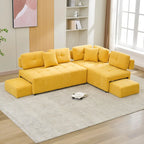 91.73  L-Shaped 4-Seat Sectional Sofa with 2 Hidden Stools, 2 Removable Lumbar Cushions, and Durable Chenille Fabric