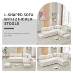 91.73  L-Shaped 4-Seat Sectional Sofa with 2 Hidden Stools, 2 Removable Lumbar Cushions, and Durable Chenille Fabric