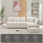 91.73  L-Shaped 4-Seat Sectional Sofa with 2 Hidden Stools, 2 Removable Lumbar Cushions, and Durable Chenille Fabric