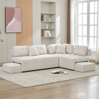 91.73  L-Shaped 4-Seat Sectional Sofa with 2 Hidden Stools, 2 Removable Lumbar Cushions, and Durable Chenille Fabric